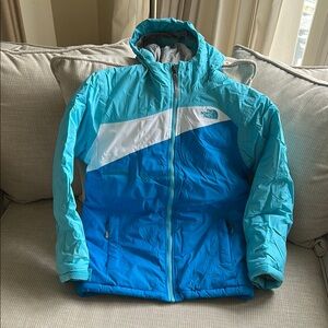 The North Face Blue and White Puffer Jacket